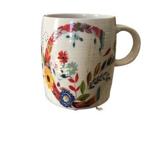 Anthropologie Starla M Halfmann Coffee Mug Letter ~C ~Floral Print Desiger